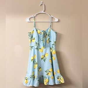 Allegra K Lemon Patterned Blue and Yellow Summer Dress